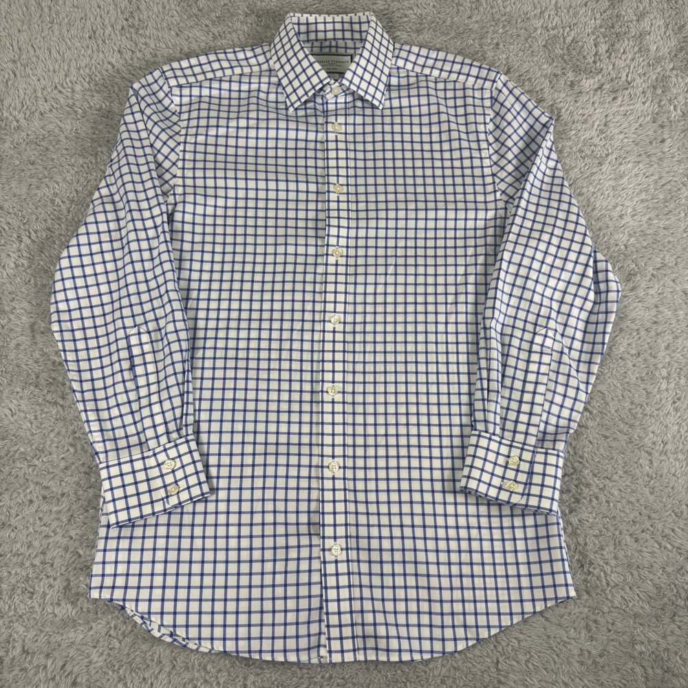 Charles Tyrwhitt Mens Slim Fit Non Iron Blue Check Dress Shirt 15.5 32 39/81cm